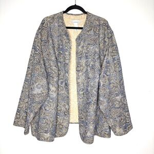 Catherine’s Size 5X Plus Open Front Embroidered Reversible Jacket Cotton Blue